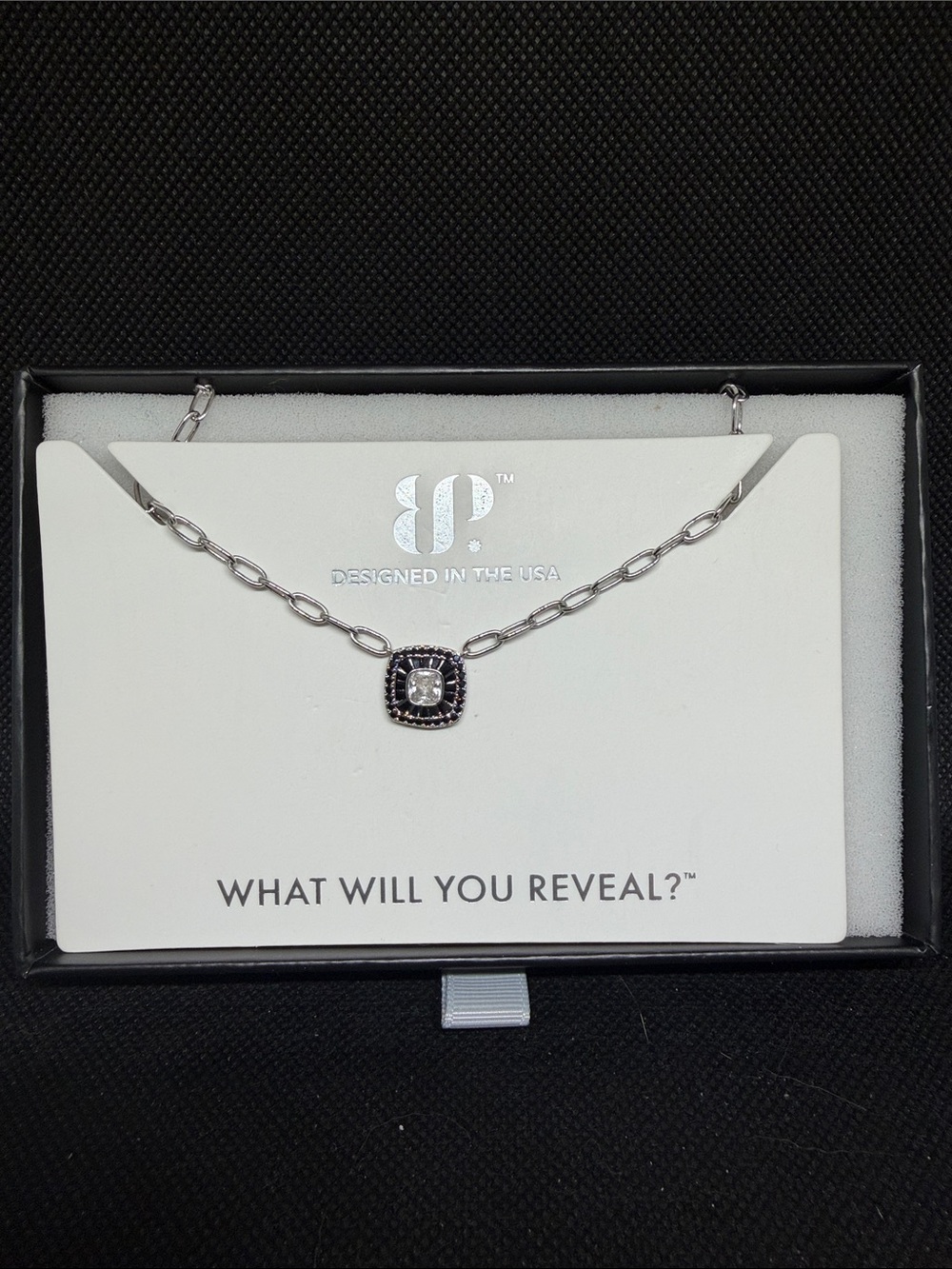 Black Onynx on Rhodium Square Pendant